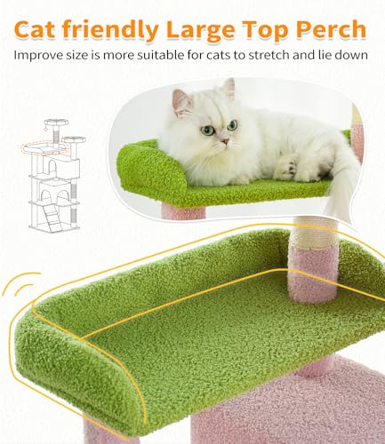 Made4Pets Cat Tree Tower 56" Cat Tower for Indoor Cats Kitten Tree Multi-Level Cat Tree with 2 Condo Furniture Activity Center with Scratching Posts Funny Toys (Pink Flower Green) - color: Pink Flower Green