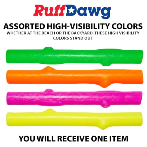 Ruff Dawg Fetch Stick Dog Toy – (1 pc) Assorted Colors – Durable Rubber Throw & Tug Toy with Treat Slot – Floats, Bendable & Puncture Resistant – BPA & Latex Free – Made in USA