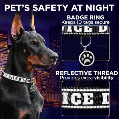 TECEUM Reflective Pet Collar – Black - Service Dog – S – Extra Soft Padding – Basic Nylon Dog Collar – Quick Release Buckle – Fits Small, Medium and Large Dogs, Puppies, Cats - color: Black - Service Dog, size: Small
