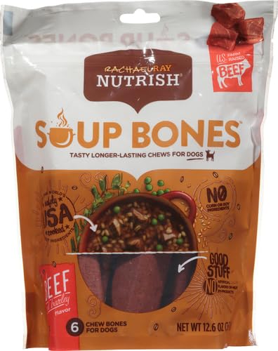 Nutrish Soup Bones Premium Dog Chews with Real Beef and Barley, 6 Chews (Rachael Ray) (Pack of 2) - size: 12.6 Ounce (Pack of 2)