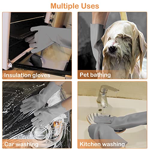 Pet Grooming Gloves, Dog Bathing Gloves with High-Density Teeth, Heat Resistant Silicone Cat Hair Remover with Enhanced Five Finger Design, Bathing and Massaging for Dogs and Cats (Grey) - color: Grey