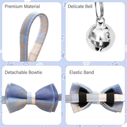 6 Pcs Cat Collar Breakaway with Bow Tie and Bell Kitten Collars Removable Bowtie Plaid Cat Collar for Cats Kittens Puppy (Cute) - style: Cute
