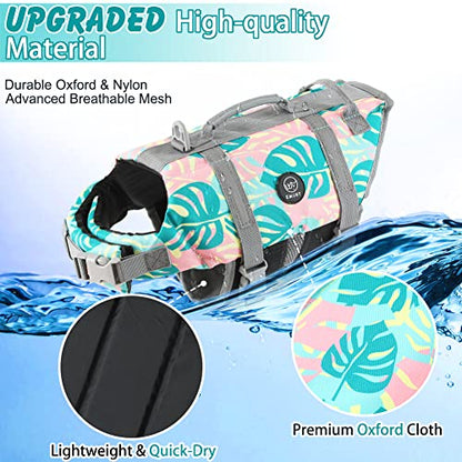 EMUST Dog Life Vests, Adjustable Pet Life Jacket with Rescue Handle, Dog Flotation Vest for Small/Medium/Large Dogs, XS, Greenleaf - color: GreenLeaf, size: XS
