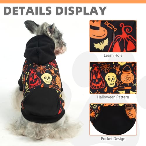 KOOLTAIL Halloween Dog Hoodie Pumpkin Costume Outfit for Small Medium Large Dogs, Soft Fall Pet Sweater Hat Hooded Sweatshirt, Clod Weather Coat, Warm Clothes with Leash Hole and Pocket Male/Female M - color: Halloween Pattern, size: Medium