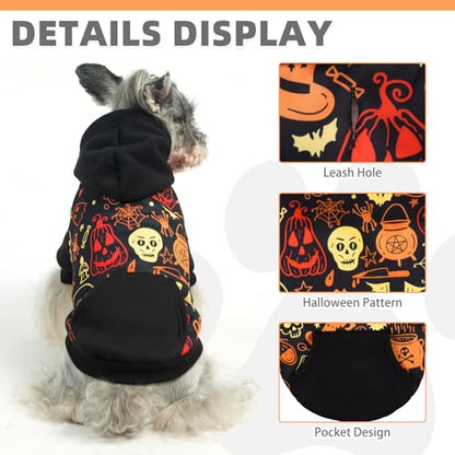KOOLTAIL Halloween Dog Hoodie Pumpkin Costume Outfit for Small Medium Large Dogs, Soft Fall Pet Sweater Hat Hooded Sweatshirt, Clod Weather Coat, Warm Clothes with Leash Hole and Pocket Male/Female M - color: Halloween Pattern, size: Medium