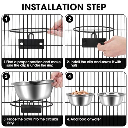 Crate Bowls for Large Dogs, ShineMe Heavy Duty Hanging Dog Bowls for Kennel Cage Crates, No Spill Stainless Steel Dog Crate Water Bowl or Large and Medium Dogs, 56oz, Set of 2 - color: Silver (56oz+56oz)