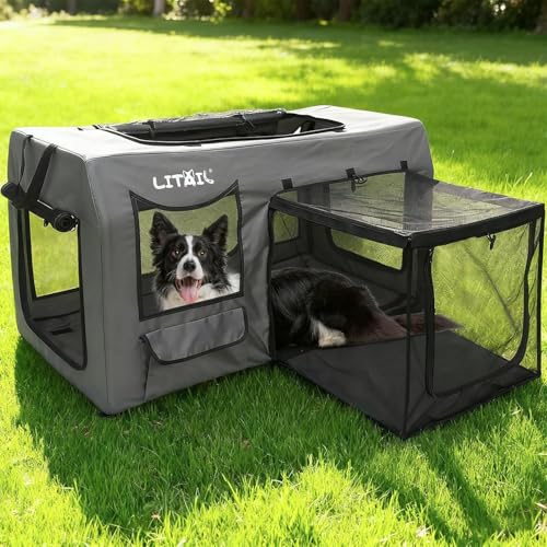 Extra Large Dog Crate for Large&Medium Dogs, Portable Dog Travel Crate for Multi-Cat Families & Small Dog Owners, Puppies, 39 Inch Foldable Portable Pet Crate with 600D Oxford for Outdoor Kennel