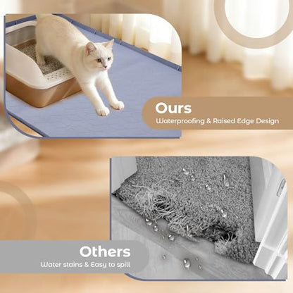 40" x 28" Cat Litter Mat Machine Washable, Non-Slip Waterproof Pad with Rounded Corners for Pet & Floor Safety, Large Silicone Litter Trapping Mat, Easy Shake or Wash to Clean