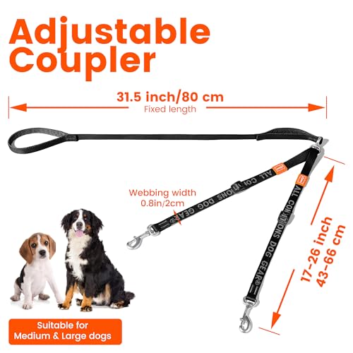 Double Dog Leash, No Tangle 360° Swivel, Adjustable Two Padded Handles, Double Clip Dog Leash Coupler Splitter Breeds (Mint Green, 4/5'' x 4.8 FT, Ultralight) - color: MintGreen, size: Pro M/L Handle