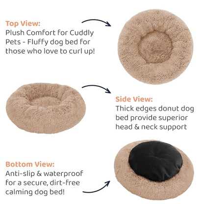 Donut Dog Bed - Premium Comfort for Anxiety Relief - Fluffy & Calming Design with Ultra-Plush Support | Cozy Round Dog Bed with Super Soft Circle Style (Camel, X-Large)
