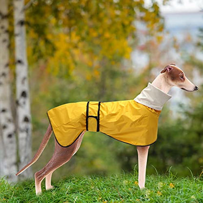 Greyhound Whippet Raincoat Waterproof with Reflective Stripe high Neck fit for Italian Greyhounds Whippets Long Back Breeds - Yellow - M - color: Yellow, size: Medium