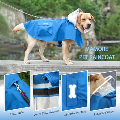 Dog Raincoat Waterproof, Adjustable Reflective Hooded Dog Rain Poncho with Leash Hole for Small Medium Large Dogs (Blue, XX-Large) - color: Blue, size: XXL(55-70lb)
