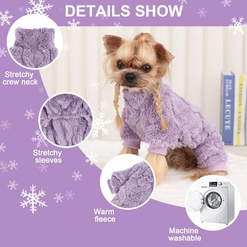 Dog Sweater Fleece Turtleneck Winter Dog Clothes for Small Dogs Girls Boy, Warm Fleece Puppy Pajamas Onesies, Pet Clothes Puppy Sweater Pjs, Doggy Jumpsuits Doggie Outfit, Purple, S - color: Purple, size: Small (Chest 15in )