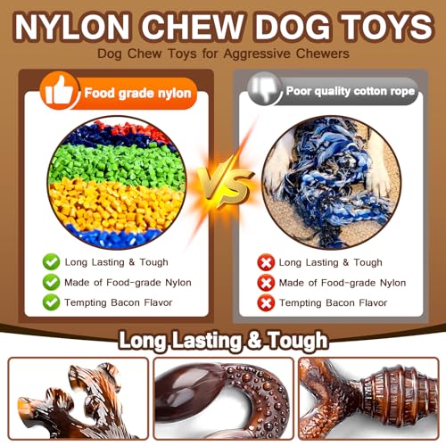 4-Pack Dog Chew Toys for Aggressive Chewers, Long Lasting Heavy Duty Chewing, Boredom and Stimulation for Medium Breeds, Tough Almost Indestructible Dog Bones Teeth Cleaning Toy - size: Large