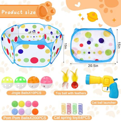 Palksky Interactive Cat Toys with Cat Ball Pit, Toy Balls, Ball Launcher, Spring Toys for Bored Indoor Cats Self Play, Enrichment Toy for Fun and Exercise - style: Cat Toys ( with Ball Launcher )