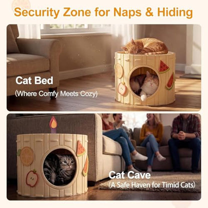 Cat Cave for Indoor Cats, Felt Cat Bed Cave for Large Cats up to 22 Lbs, Scratch Resistant Hideaway Condo, Cozy Enclosed Kitten House with DIY Stickers - color: A-Single Cat House