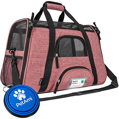 PetAmi Airline Approved Pet Carrier for Cats & Small Dogs, Soft Sided TSA Travel Carrier Bag with Sherpa Bed, Breathable Mesh Ventilation, Collapsible Bowl, Up to 18 lbs, Large Heather White Red - color: Light Red, size: Large - 19.5"L x 10.2"W x 12"H