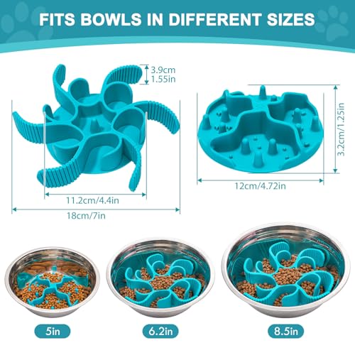 Slow Feeder Insert for Dog Bowl - 2PCS Anti-Bloat Silicone Mat with Super Suction, Slow Feeder Dog Bowls for Puppy Large Breed Dogs