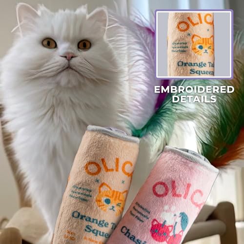 Haute Diggity Kitty Olicat Catnip Toys, Soft Plush Cat Toys Catnip Filled with Interactive Crackle Sound & Feathers, Safe & Durable Toy for Cats & Kitten, 2 Pcs - style: Olicat