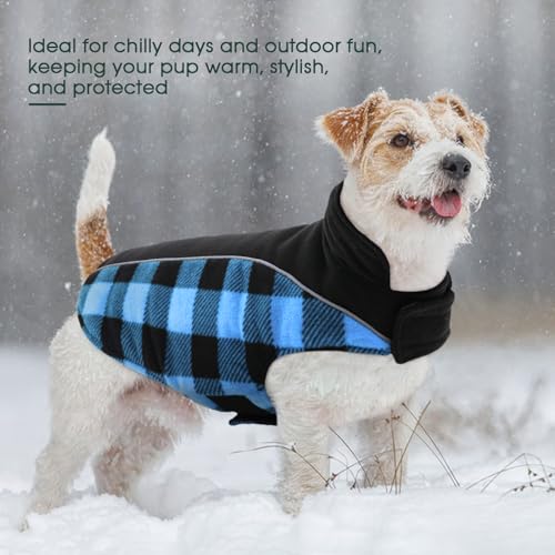 Kuoser Dog Winter Coat, Reversible Waterproof Dog Jacket with Reflective Strip, Warm Dogs Fleece Vest Adjustable Doggy Cold Weather Clothes Plaid Christmas Outfit Pet Apparel for Large Dogs, Blue XL - color: Blue, size: X-Large (Chest Girth: 24.4-29.9'' )