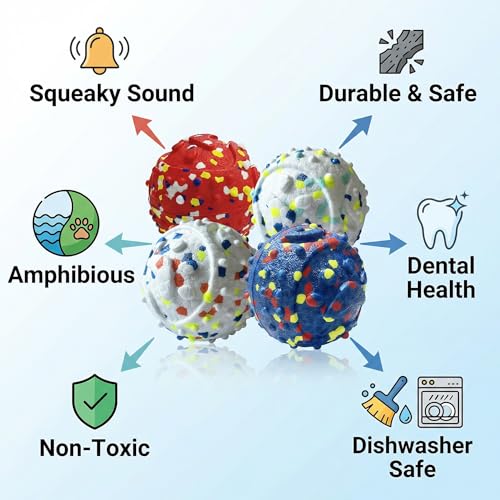 Dog Ball Squeak Toys Indestructible Float On Water Fetch Bouncy Durable Solid Rubber Ball for Puppy Small and Medium Dogs Playing Toys(Bell Ball 4Pcs) - color: Bell ball 4Pcs