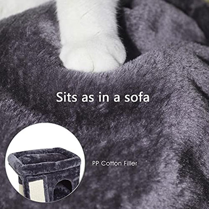 SYANDLVY Small Cat Tree for Indoor Cats Large Adult, Activity Tower with Scratching Post, Modern House with Padded Perch, Kittens Condo with Board, Cat Cave (Smoky Grey) - color: Smoky Grey