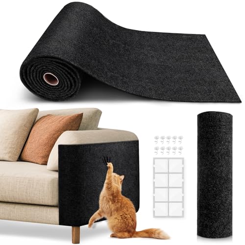 Cat Scratch Furniture Protector, Trimmable Self-Adhesive Carpet, DIY Climb Cat Scratcher Mat for Covering Cat Tower and Couch Protector from Cat Claws (78.7x15.8in Black) - color: Black