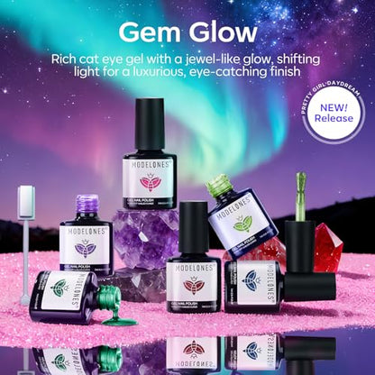 modelones Cat Eye Gel Nail Polish, 6 Colors Glitter Summer Red Pink Purple Green Blue Gel Polish Set with Magnet Sparkle Nail Gel Polish Kit Soak Off Led Nail Art Manicure Salon DIY Gifts - color: A-1 Gem Glow