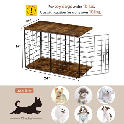 24 Inch Extra Small Dog Crate Furniture - Stylish Durable Indoor Dog Kennel with Storage Top & Secure Lock, Dog Crates for Small Dogs Under 10 lbs, Decorative End Table Pet House