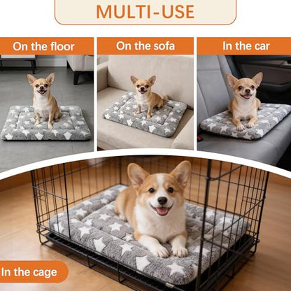 Dog Bed Mat, Reversible Crate Pad & Cute Dog Bed - Machine Washable Kennel Mat with Ultra Soft for Small Dogs (Cool/Warm), 24" x 18", Grey&Star - color: Grey&Star, size: 24"L*18"W*1.5"Th