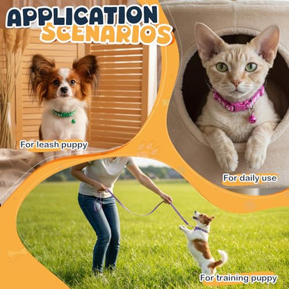 45 Pcs Puppy Collar and Leash, Colorful Adjustable Dog Collars with Marker Straps Soft Polyester Paw Pet Puppy Collar Quick Release Buckle for Small Dogs Walking Training (Detachable Bell)