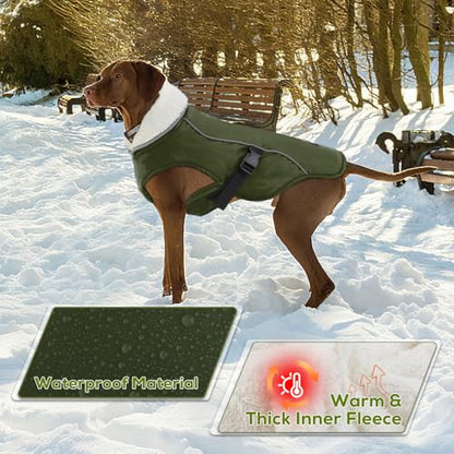 EMUST Dog Coat Winter, Waterproof Pet Snow Jacket for Winter, Adjustable Small/Medium/Large Dog Coat, Green, L - color: Green, size: Large