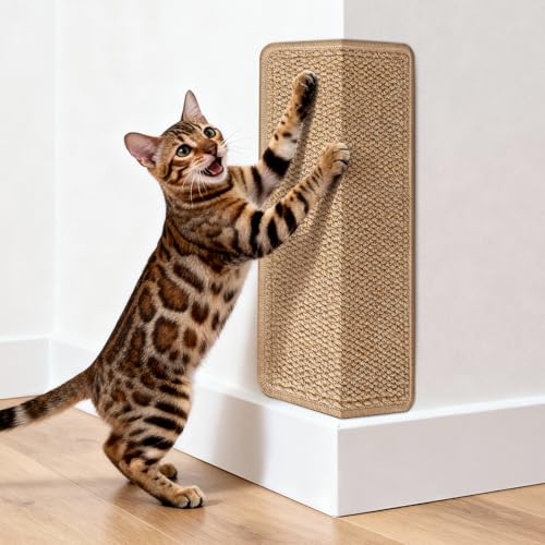 ENONCI Corner Cat Scratcher Wall Mounted for Indoor Cats, Cat Scratcher Pad for Door Frame, 19.6X9.8 Inch Anti Cat Scratch Door Furniture Protector for Couches and Walls - color: Camel, size: 19.6x9.8"