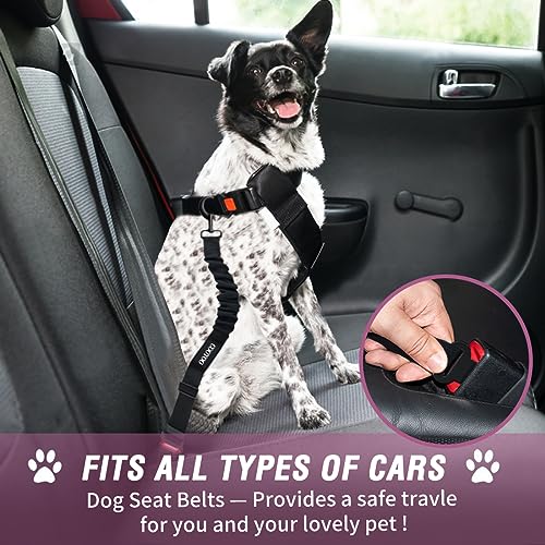Dog Seat Belt,3 Piece Set Retractable Dog Car Adjustable Seatbelts for Vehicle Nylon Pet Safety Heavy Duty & Elastic & Durable Car Harness for Dogs - color: Set 10-Black+Light Pink