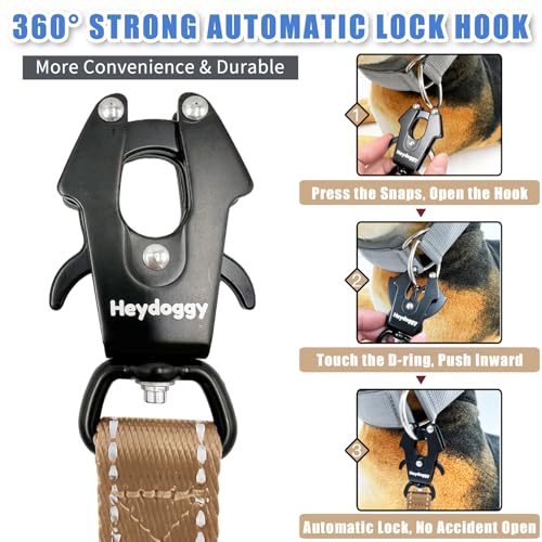 Strong Heavy Duty Dog Leash - 5ft Reflective Nylon Training Leash with Soft Padded Double Handle & Auto Lock Frog Clip - Safety Traffic Control for Large Medium Small Dogs No Pull Walk Khaki,4ft - color: Khaki, size: 4FT x 1" x 2.8MM
