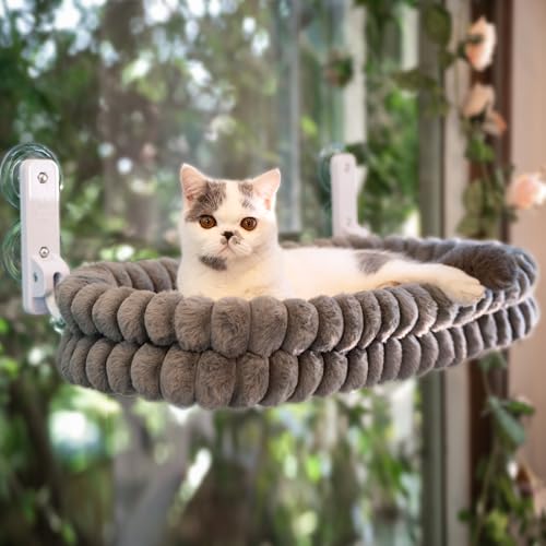 Cat Window Perch for Indoor Cats Hammock for Window with Reversible Cushion, Foldable Cat Window Bed for Large Cats and Kittens(Grey,Large) - color: Grey, size: Large