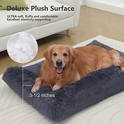 Vonabem Jumbo Dog Bed Washable with Removable Cover Waterproof, XXL Large Dog Crate Beds 48 inch, Plush Pet Beds Kennel Pad Dark Grey - color: Dark Grey, size: 48.0"L x 29.0"W x 3.5"Th