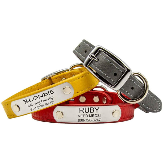 dogIDs Personalized Soft Designer Leather Dog Collar - Adjustable, Odor Resistant, Built-in Custom Laser Engraved Rivet on Name Plate - Tobacco Brown - 1/2 in Wide x 9 in Neck - color: Tobacco Brown, size: 1/2 in wide x 11 in (its 8-10 inch necks)
