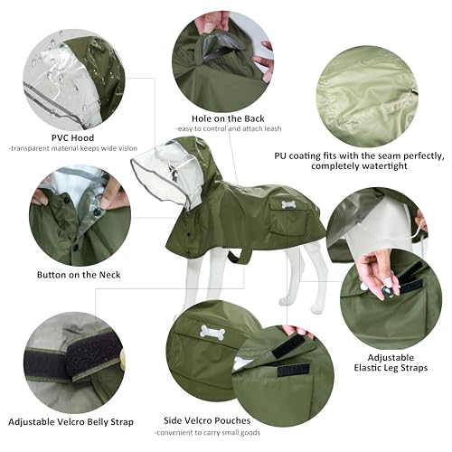 Waterproof Dog Raincoat, Adjustable Reflective Lightweight Pet Rain Clothes with Poncho Hood (Army Green, X-Small) - color: Army Green, size: X-Small(4-9lb)