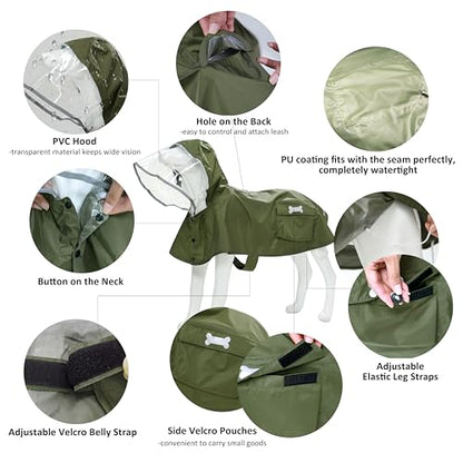 Waterproof Dog Raincoat, Adjustable Reflective Lightweight Pet Rain Clothes with Poncho Hood (Army Green, X-Small) - color: Army Green, size: X-Small(4-9lb)