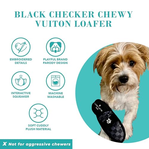 Haute Diggity Dog Chewy Vuiton Loafer Plush Squeaky Dog Toy, Soft Durable Designer-Inspired Stuffed Puppy Chew Toys for Small & Medium Dogs, Machine-Washable (Black Checker) One Size - color: Black Checker, size: One Size