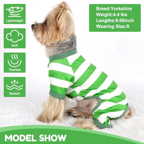 Dog Pajamas Pjs Stretchable Strip Dog Jumpsuit 4 Legs Pjs for Summer Dog Clothes Puppy Onesies Doggie Outfit (Green, Small (Chest 13in)) - color: Green, size: Small (Chest 13in )