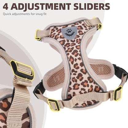 PUPTECK Cat Harness and Leash Set Escape Proof Reflective Cat Walking Harness Adjustable Soft Breathable Mesh Vest for Small Pets, Khaki Leopard Print, S - color: Khaki Leopard Print, size: S (NECK 9.5"-11", CHEST 13"-16")