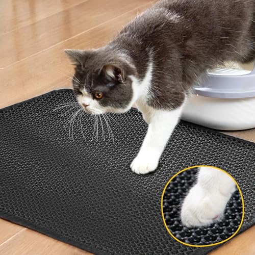 Cat Litter Mat Compact Size 23.6"x14.6" for Small Spaces, Upgrade Waterproof Leakproof Back Layer, Honeycomb Trapping Mat, Washable, Easy to Clean, Scatter Control Kitty Litter Matt, Black - color: Black