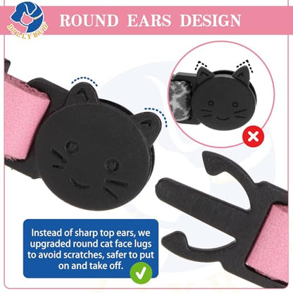 Leather Personalized Breakaway Cat Collar with Studded Bell and Safety Quick Release Buckle - Rivets Studded ID DIY Collars for Boy Girl Cats Kittens, 9" - 11.5" Pink - color: Pink, size: 9"-11.5"