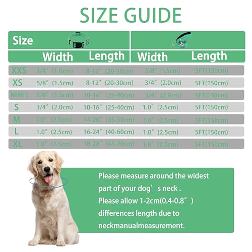 Reflective Dog Collar with Safety Locking Buckle, Adjustable Soft Breathable Nylon Collars for Small, Medium and Large Dogs(Collar+Leash XS Width 3/8" Turquoise) - color: Turquoise, size: XX-Small (Width 3/8")