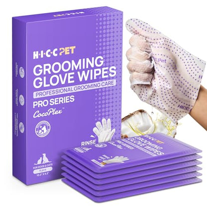 HICC PET Glove Wipes Pro | Pet Grooming Wipes for Dogs & Cats | Rinse-Free Grooming Mittens | 4-in-1 Cleaning & Conditioning | Pet Bathing Wipes for Horse Coat Care, Skin, Coat & Hoof | Unscented - size: 6 PCS - Pro Version