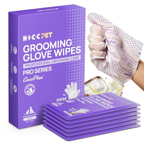 HICC PET Glove Wipes Pro | Pet Grooming Wipes for Dogs & Cats | Rinse-Free Grooming Mittens | 4-in-1 Cleaning & Conditioning | Pet Bathing Wipes for Horse Coat Care, Skin, Coat & Hoof | Unscented - size: 6 PCS - Pro Version
