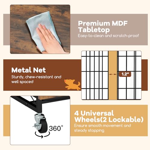 PETSITE Portable Dog Crate Furniture, 38 Inch Wooden Dog Kennel Side Table with Flip-up Top, 3 Lockable Doors and Removable Tray, Ideal for Small to Medium Dogs (Rustic Brown) - color: Rustic Brown