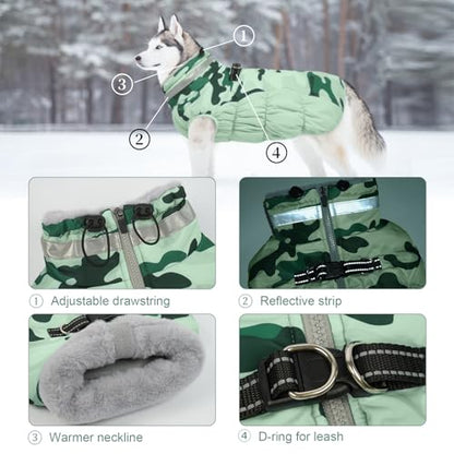 Lelepet Warm Dog Winter Coat Dog Coats for Small Dogs Waterproof Dogs Jacket with Harness Built in Reflective Cold Weather Coats Windproof Zip-Up Winter Fleece Vest Snowsuit Chihuahua XS - color: Mint Camo, size: X-Small